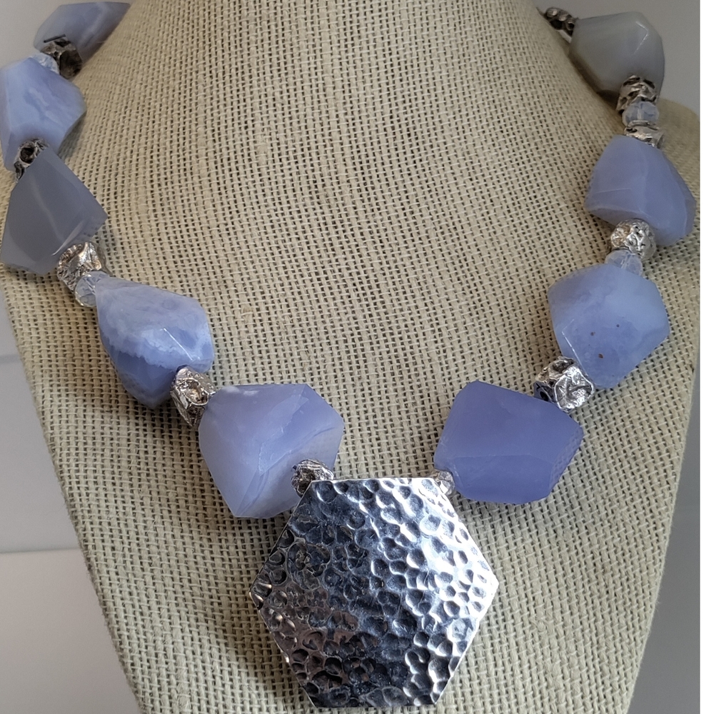 Chunky Solid Sterling Silver Hammered Disk Natura… - image 7